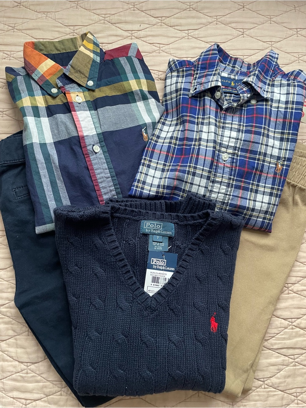 Polo by Ralph Lauren Navy Cable V-Neck Sweater with Multi Plaid Button-Downs